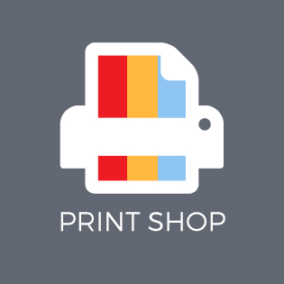 Graphic of printer with Print Shop text