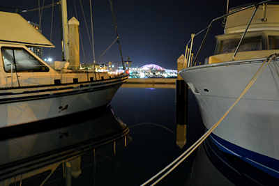 Marina Boats Docked at Night